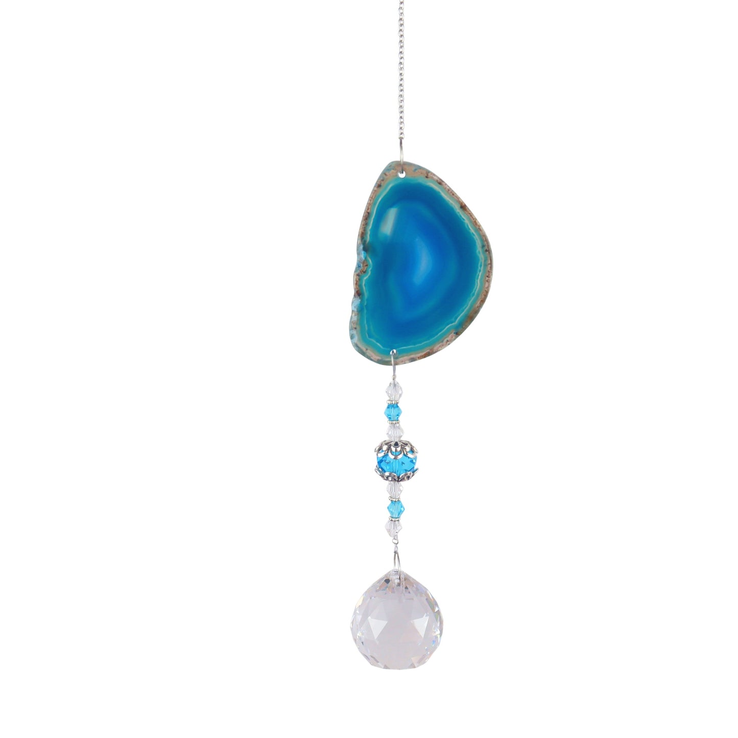 K9 Royal Blue Agate Slice Crystal Hanger Suncatcher - 15.5 inches long - NEW523