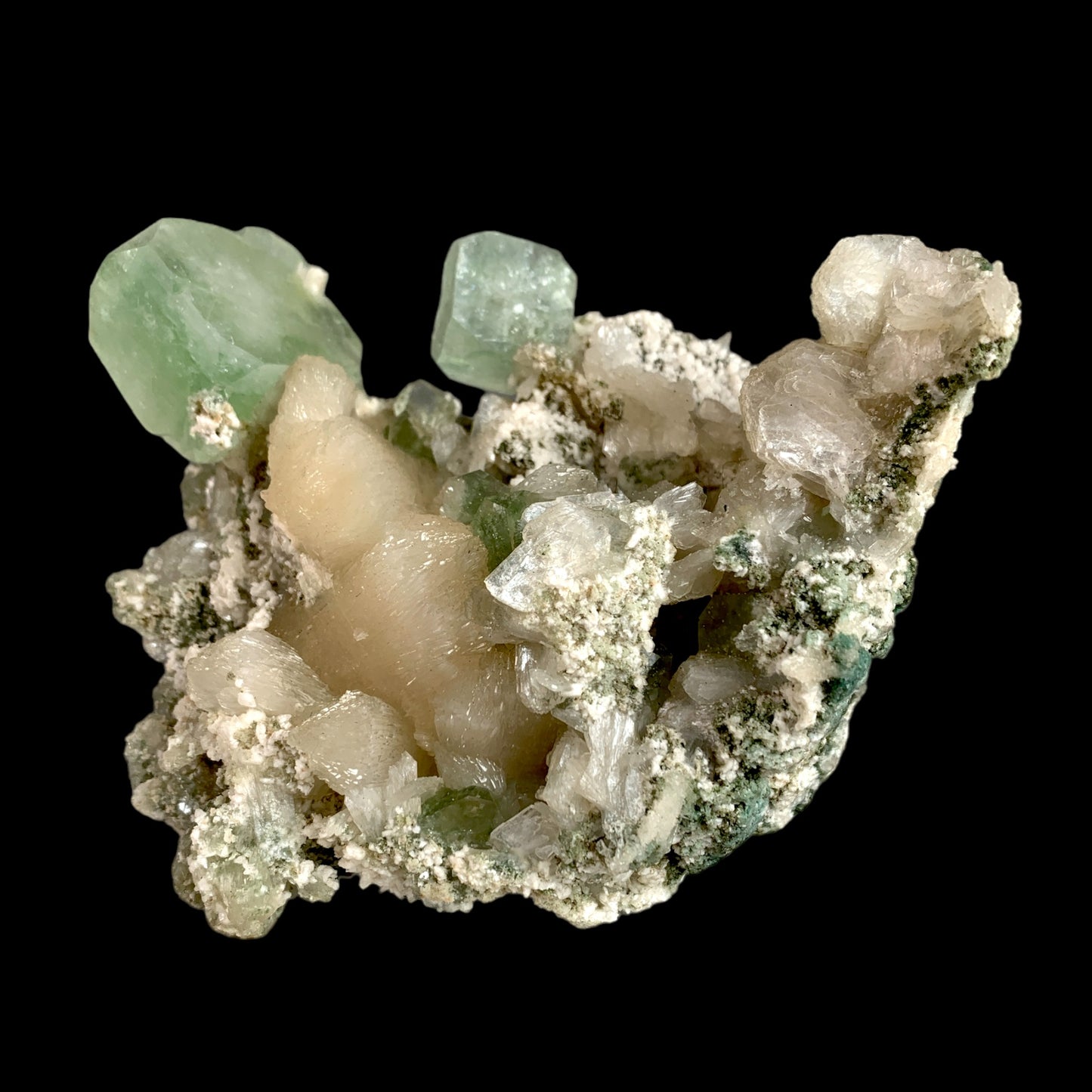 #1 Green Apophyllite w Stilbite - 655g - 5 inch x 4.4 inch - India - Specimen 1