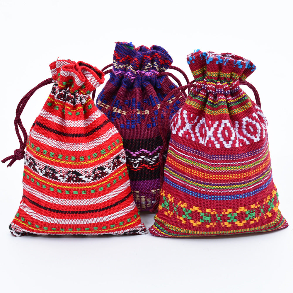 Colorful Woven COTTON #5 BAGS with Draw String - 4 x 5.5 inch - 10x14cm - - Assorted Patterns