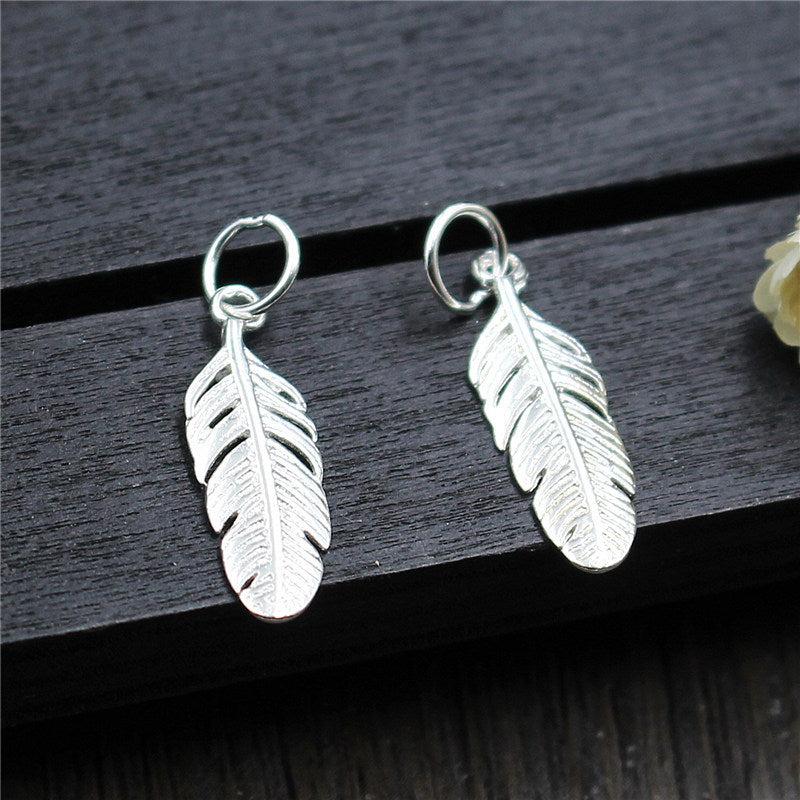 Pendentif plume en argent sterling 925 - Taille:6.4x19.4mm Trou 2mm