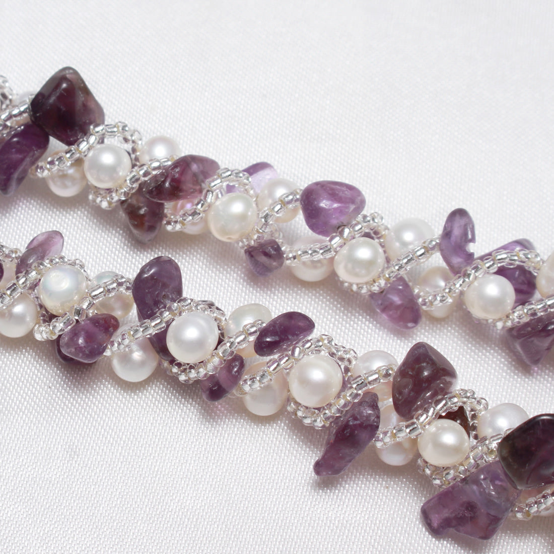 Collier de perles d'eau douce, d'améthyste et de perles de verre - Fermoir magnétique en laiton blanc, 6 -7 mm 5-11 mm Environ 16,5 pouces de long