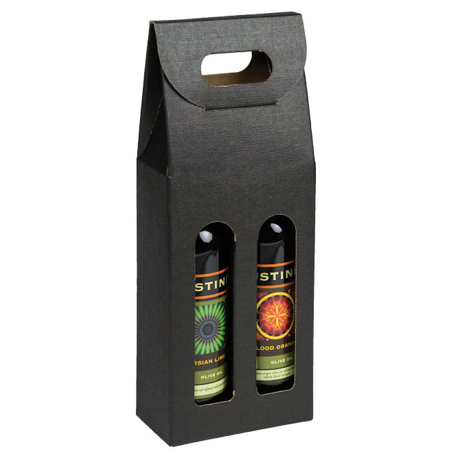 Black Linen 2 Bottle Carrier - 5.13 x 2.5 x 13.25″