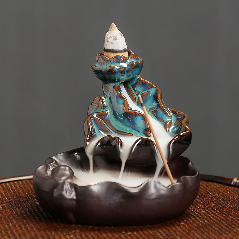 Backflow Incense Burner Ceramic Blue Glaze - cm - NEW324