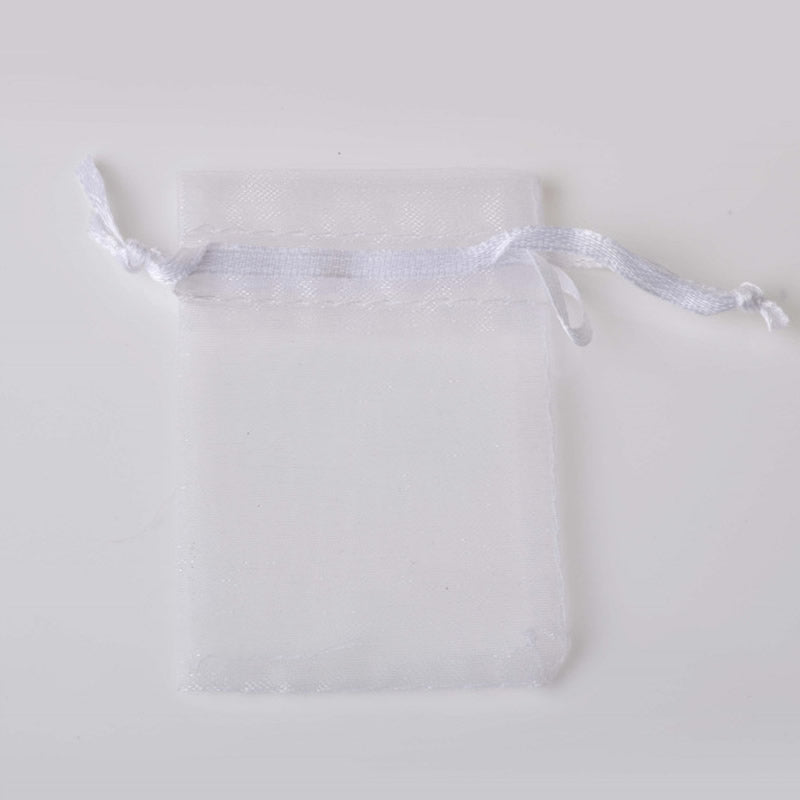 PK/100 White 5 x 7 inch ORGANZA POUCH BAG - RECTANGLE with Draw String