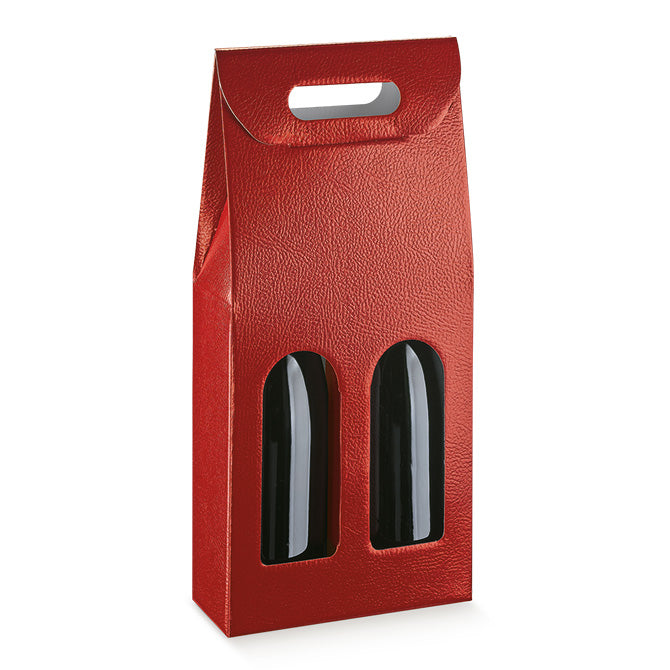 Red Pelle Bordeaux Pebbled Textured 2 Bottle Carriers 7 x 3.5 x 15 inch (Order in 30's)
