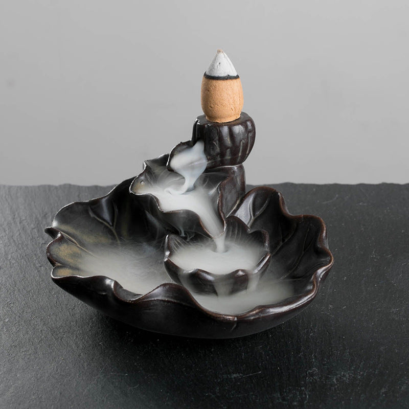 Lotus Backflow Incense Burner Ceramic - Black - 11x8.5x6cm - NEW424