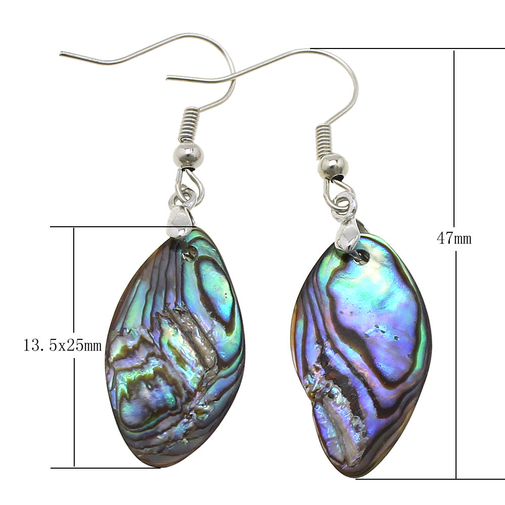 Boucles d'oreilles coquille d'ormeau avec crochets en laiton - Plaqué couleur platine - Naturel - 47mm