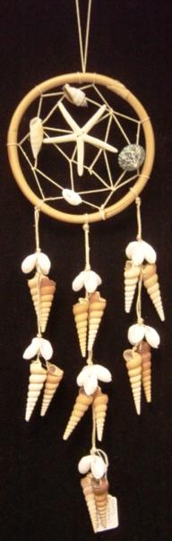 WC-201316 6 DREAM CATCHER W STARS & TURRITELLA SHELLS