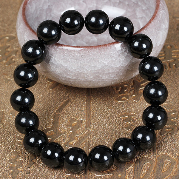 Bracelet en tourmaline noire, rond, pierre de naissance d'octobre - perles de 8 mm - environ 8,5 pouces