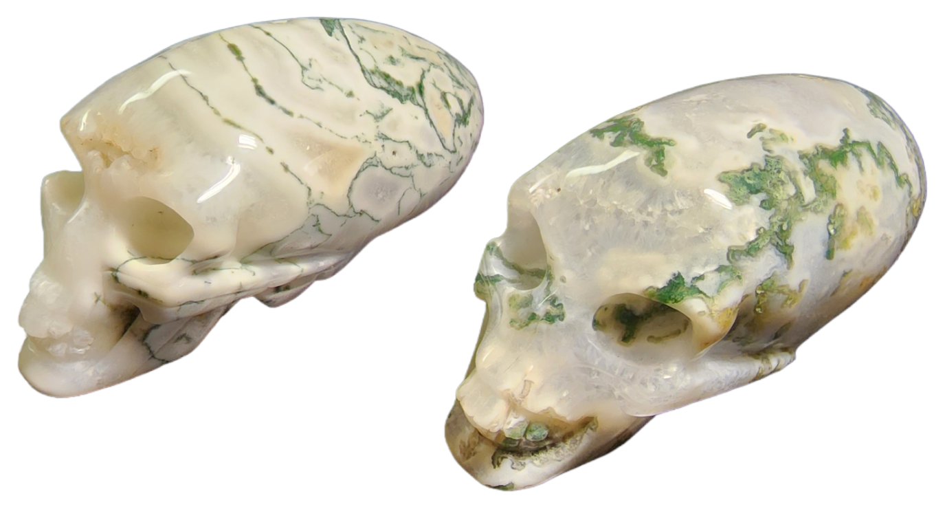 Moss Agate Alien Skull
