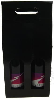 Glossy BLACK Double WINE Bottle Carriers 750ml CORRUGATED (40 per inner 80 per master case)