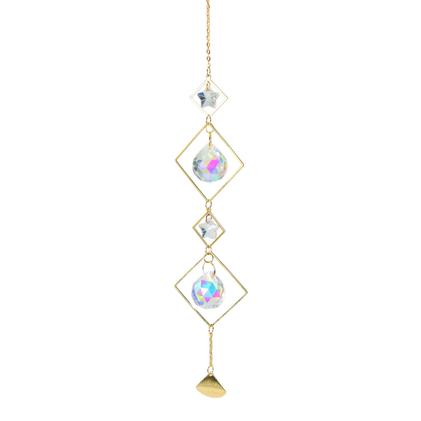 K9 Aura Crystal Hanger Suncatcher 2 Moons 2 Stars Brass Color - 16 inch - China