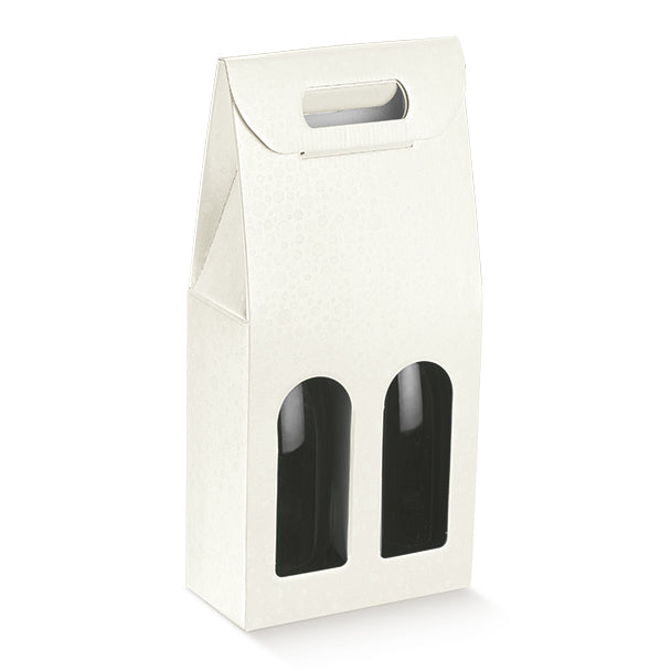 White Embossed Bubbles - (Sfere Bianco) - Double WINE BOTTLE Carrier CORRUGATED BOX - (Order in 30's)