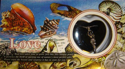 Wish Pearl Shell Design Box with Heart Pendant and Necklace