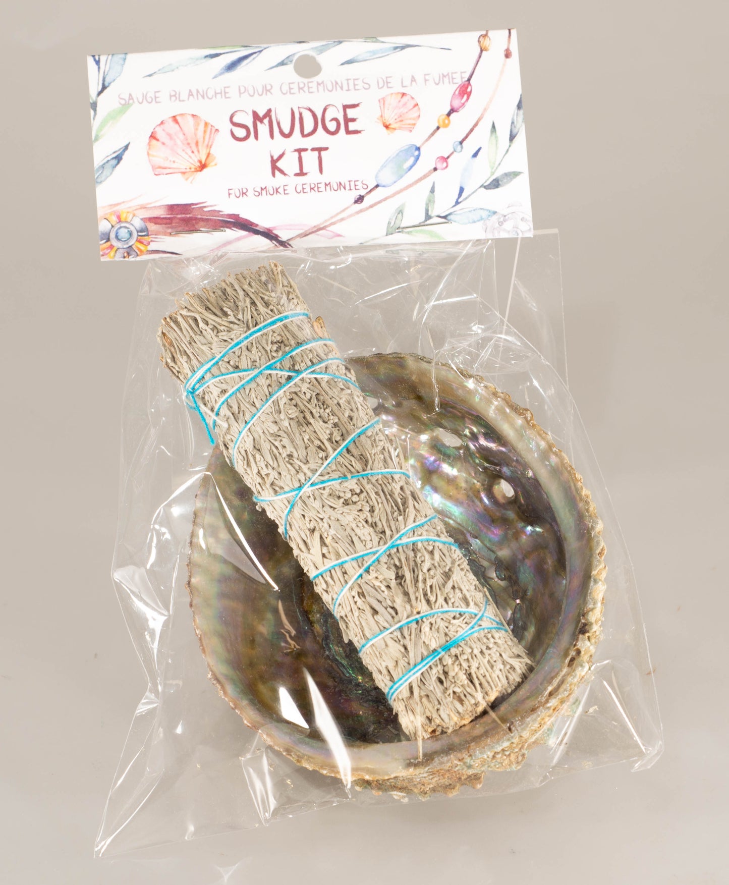 KIT SMUDGE - ABALONE ROSE AVEC BÂTON DE 4 pouces À LA SAUGE BLEUE
