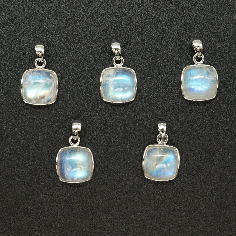 Pendentif carré en argent avec pierre de lune et pierre de lune 10x10 mm - NEW921