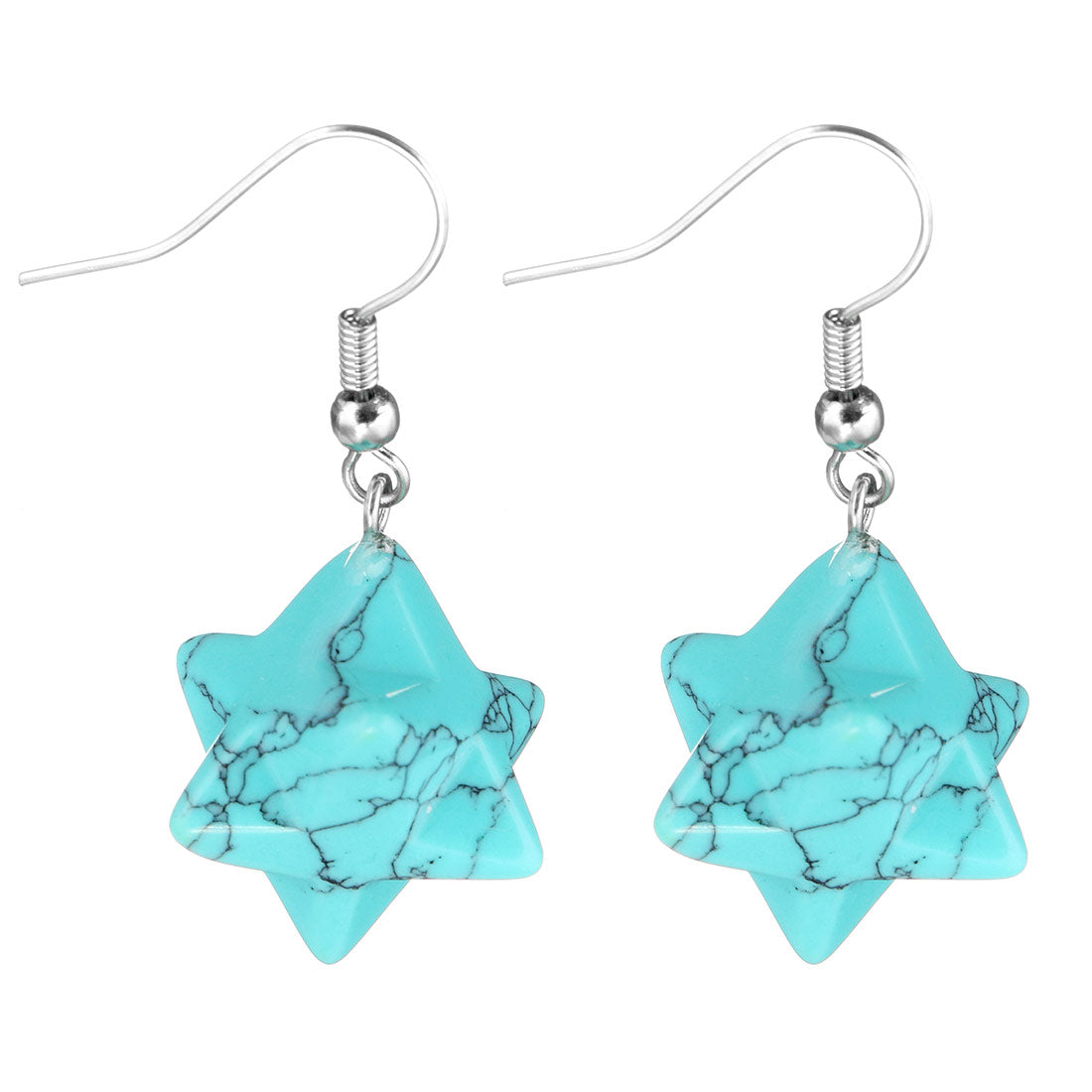 Howlite turquoise - Paire de boucles d'oreilles étoile MERKABA - 37 mm de long x 20 x 25 mm - NEW522