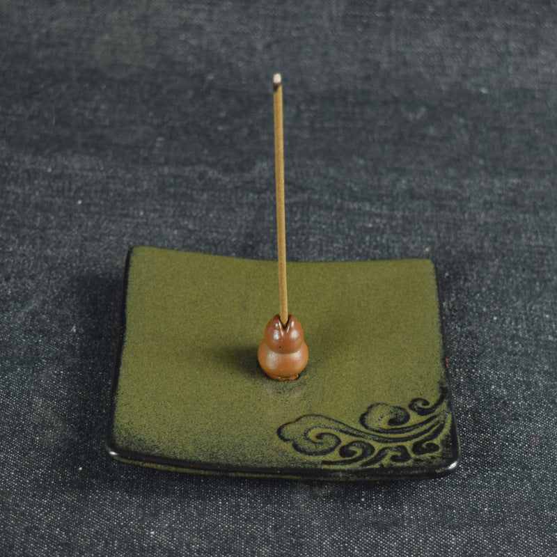 Square Porcelain Incense Burner Seat - Green - 9x9x3.3 cm - NEW1220