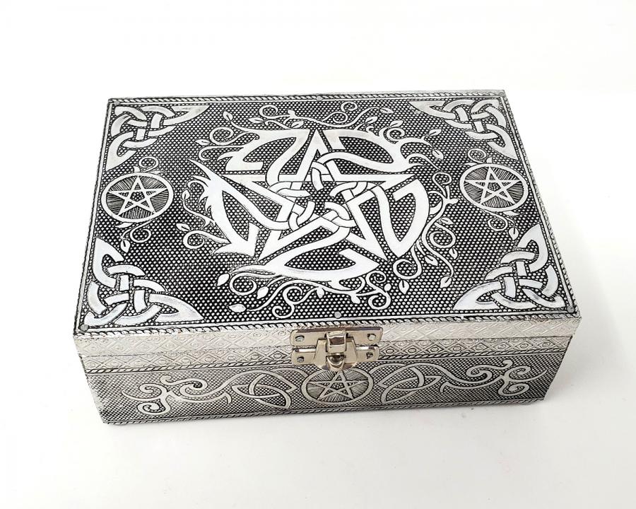 PENTAGRAM Box - MÉTAL sculpté sur bois - 4,75 x 6,75 pouces - NEW1221