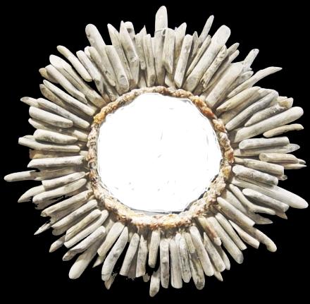 ROUND WHITEWASH DRIFTWOOD MIRROR 20 Inch diameter