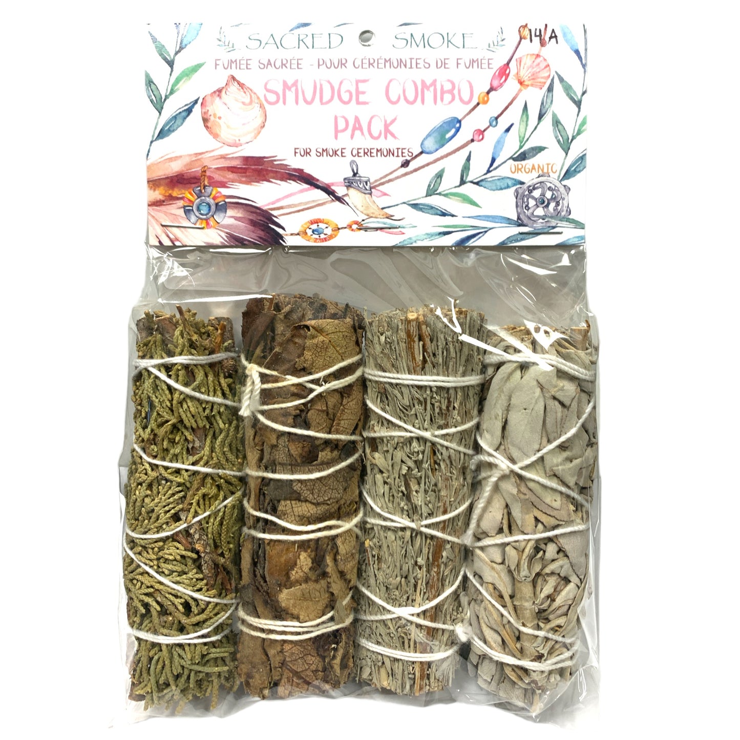 Pack of 4 Assorted Smudge Sticks - White & Blue Sage - Juniper - Yerba Santa Dark - Sacred Smoke
