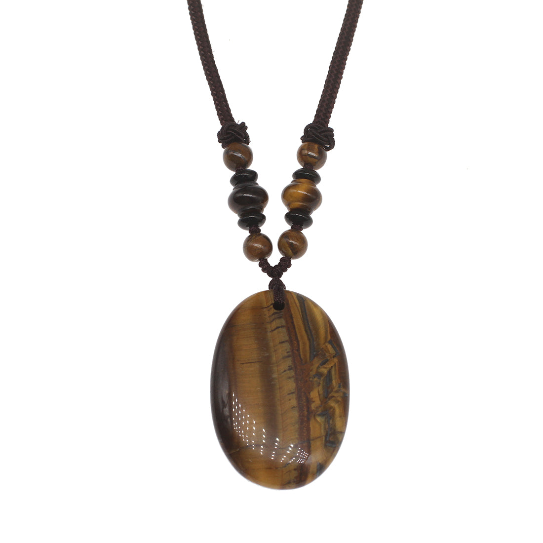 Oval Tigers Eye Gemstone Pendentif avec Collier - 42x28x6mm - Longueur 12 pouces - 28g - NEW1021