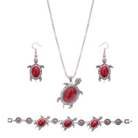 Conception de tortue avec Im. Parure de Bijoux Turquoise Rouge Boucles d'Oreilles, Collier & Bracelet
