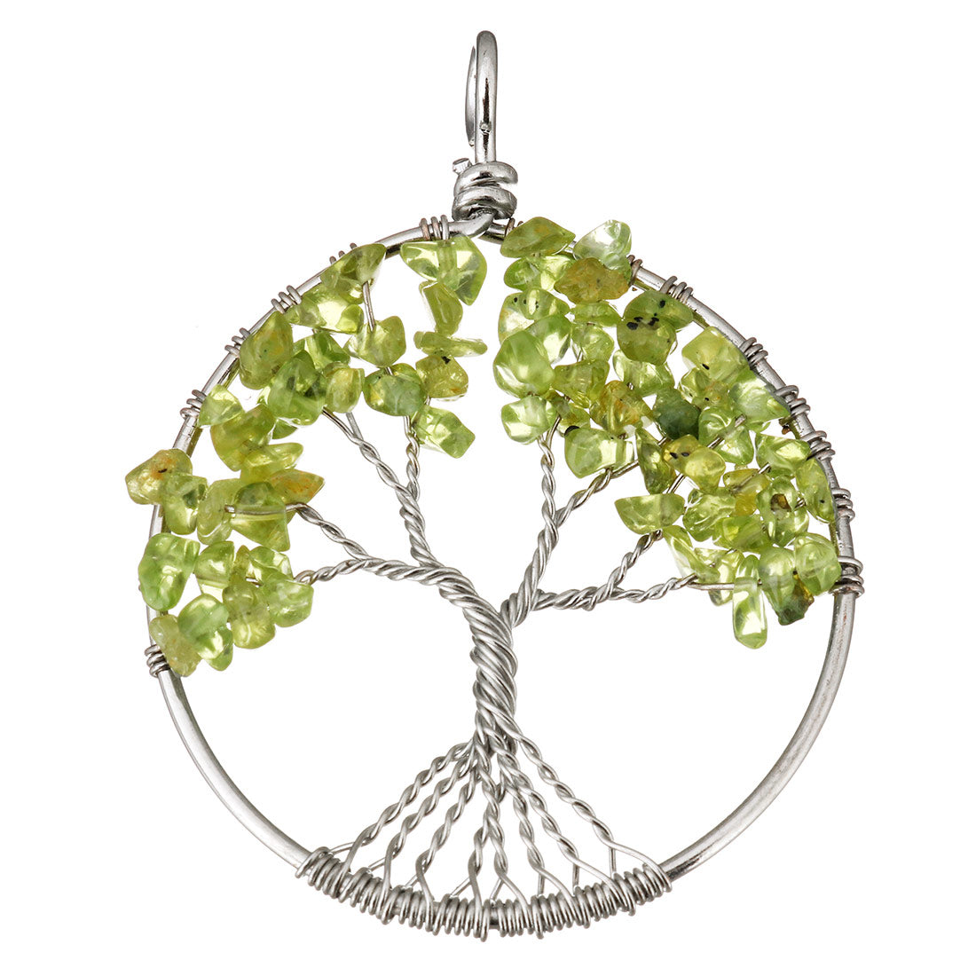 Prehnite Tree Of Life Pendant - Brass - Plated - Round