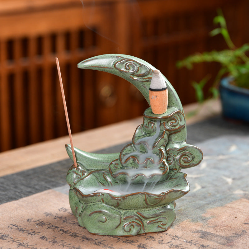 Lotus Pond Moonlight Green - Brûleur à contre-courant en porcelaine - 12,5x10,5cm - Chine - NEW922