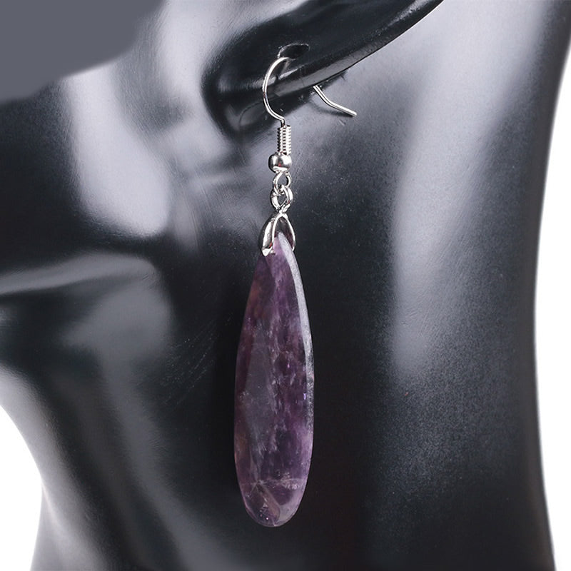 Boucles d'oreilles pendantes en améthyste - Laiton plaqué argent - Taille 62x12x6mm