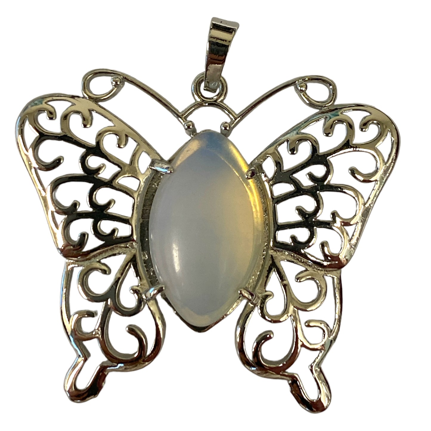 Pendentif Papillon Opalite - Métal Plaqué Couleur Argent - 45x35mm - Chine - NEW1022