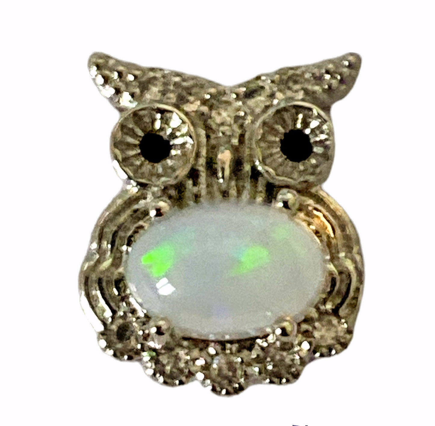 Pendentif Chouette Opale avec Strass - Métal Plaqué Couleur Argent - 10x8mm - Chine - NEW922