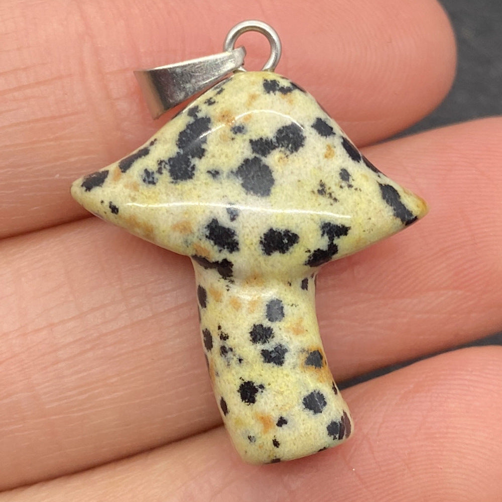 Dalmatian Jasper Gemstone Mushroom Pendant with Brass Silver Color Plated Hole - 22x29mm - China - New423