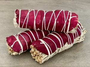 SAUGE BLANCHE avec Pétales de Rose ROUGES - Bâtons de 4 pouces VRAC - NEW122