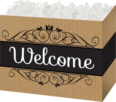 Welcome Kraft Stripes Basket Box - Small - 6 3/4 x 4 x 5 inches deep (order in 6's)