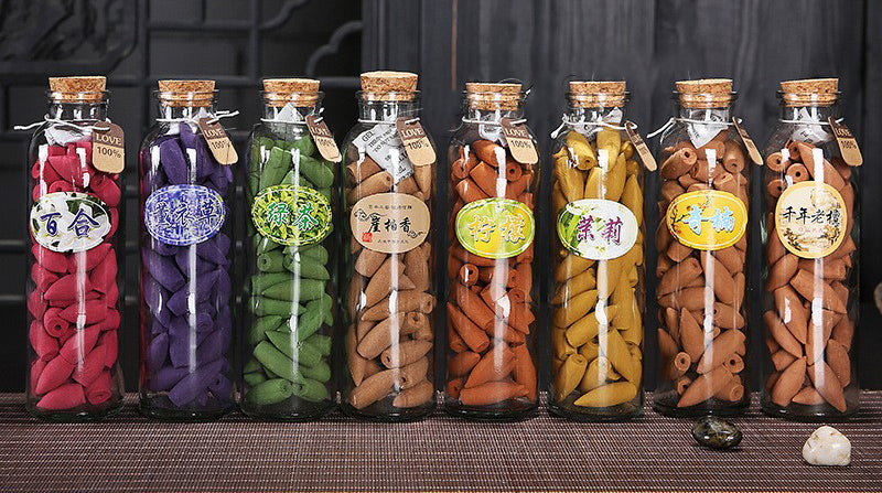 Sandalwood Backflow Incense JASMINE SCENT (Aprox. 65 pcs.)
in Glass Bottle: 8 x 2 inch