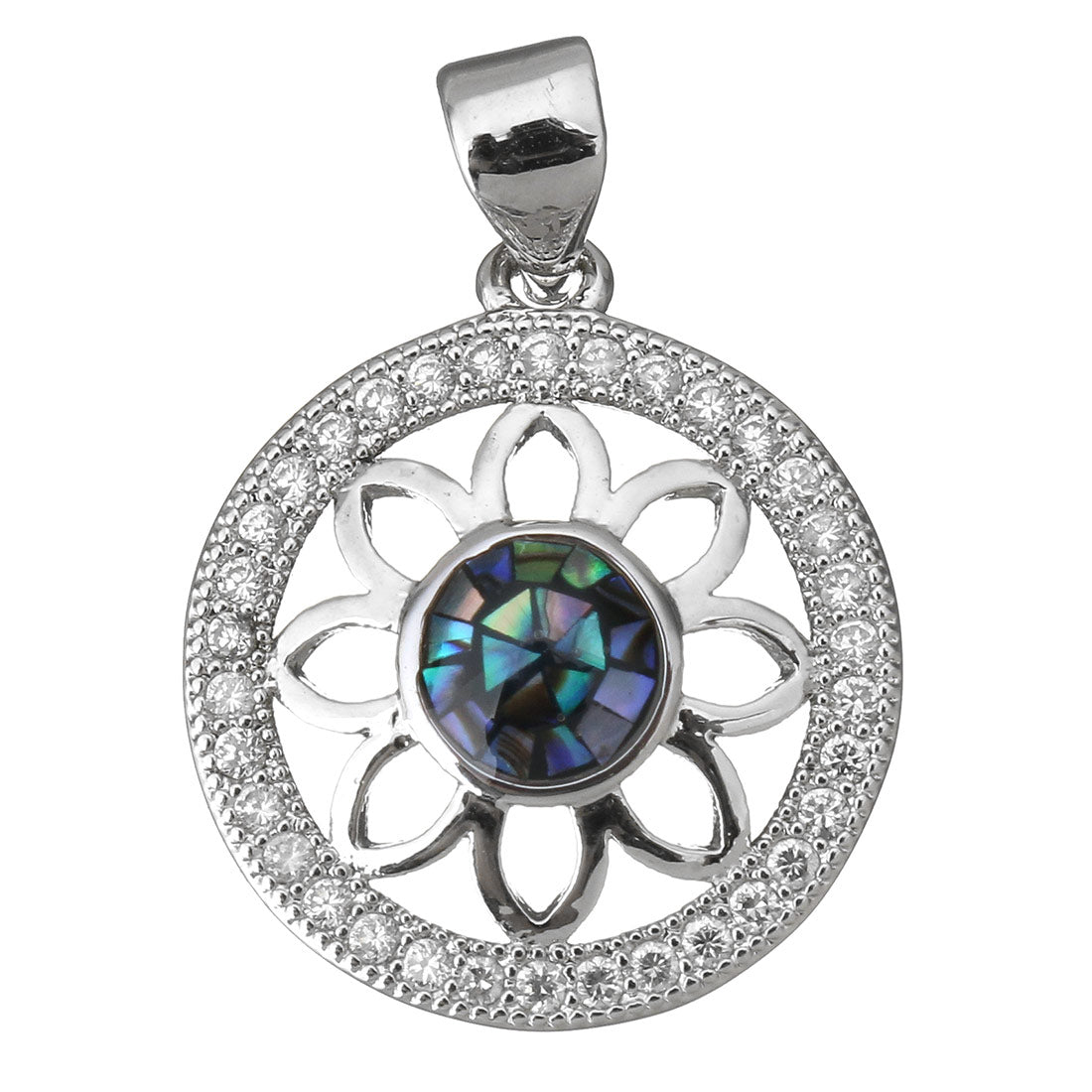 Pendentif Abalone Shell Flower avec micro pavé de zircons cubiques - sans plomb ni cadmium - 16x18.5mm trou 3.5mm - NEW322
