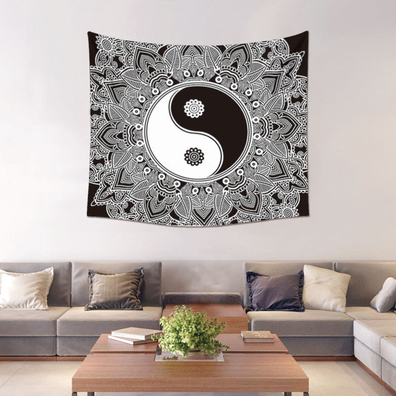 Cintre mural tapisserie noir et blanc Ying Yang - 150x130cm - TOILE D'AUTEL - NEW222 - Polyester