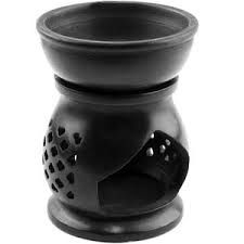 SOAP STONE OIL BURNER BLACK SMALL ROUND 2.5 inch Dia