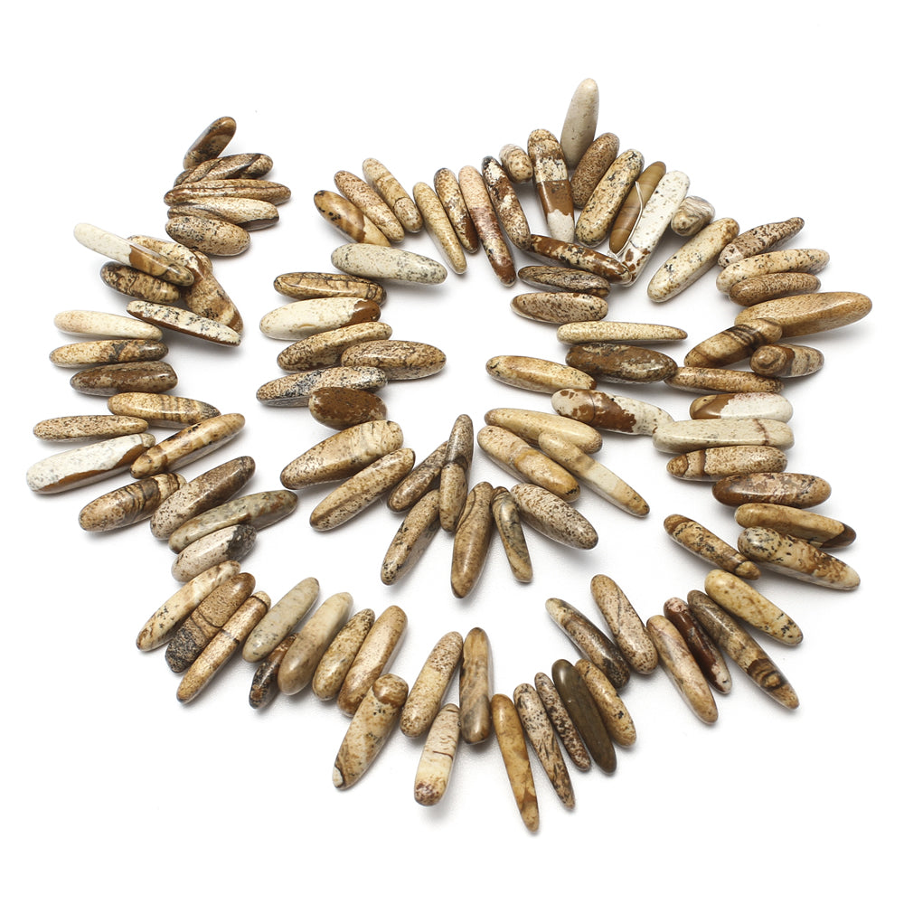 Picture Jasper Gemstone Bead Nuggets - 1mm Hole - 15.5 Inch Long Size:5x13x4mm to 8x30x8mm