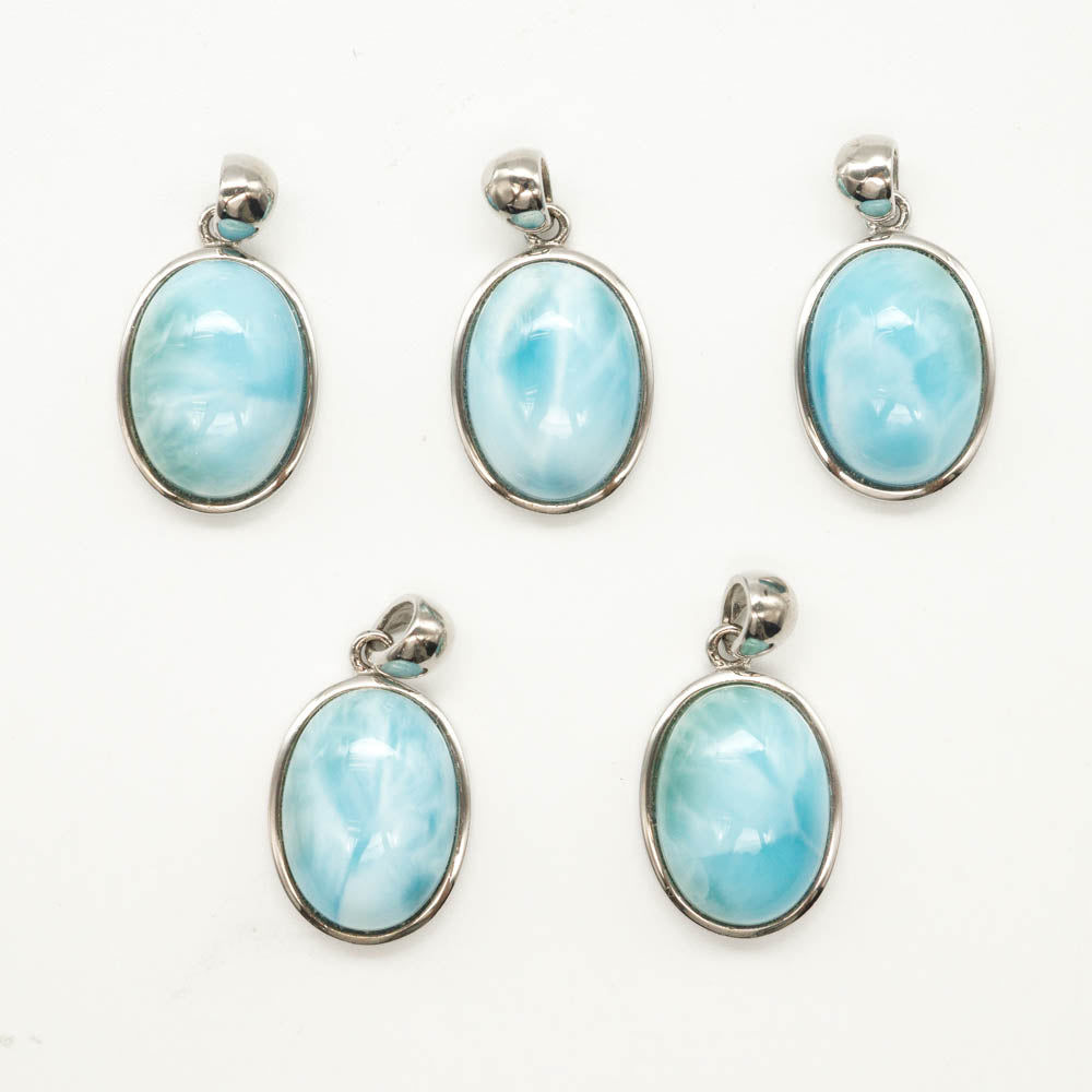 Pendentif ovale en argent avec pierres précieuses naturelles Larimar 13x18mm - NEW921