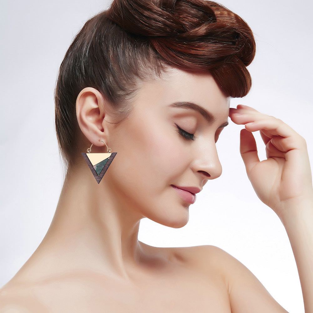 Boucles d'Oreilles Pierre Naturelle & Bois - 25x35mm - NEW521