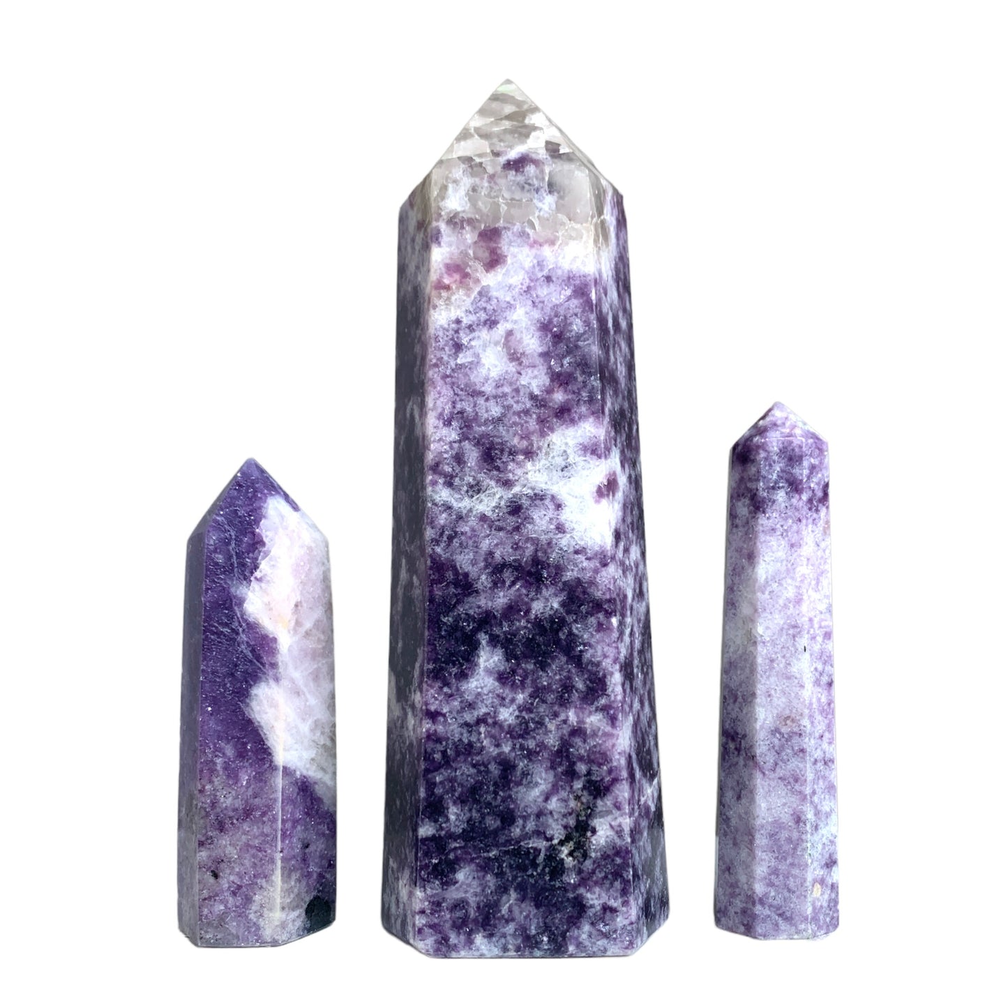 Pointes polies en lépidolite - Taille moyenne de 65 à 110 mm - Prix au gramme - Chine - NEW622