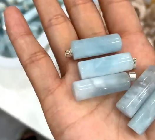 Aquamarine Tube Pendant - Silver Color Plated Metal -
30x10mm - China - NEW922