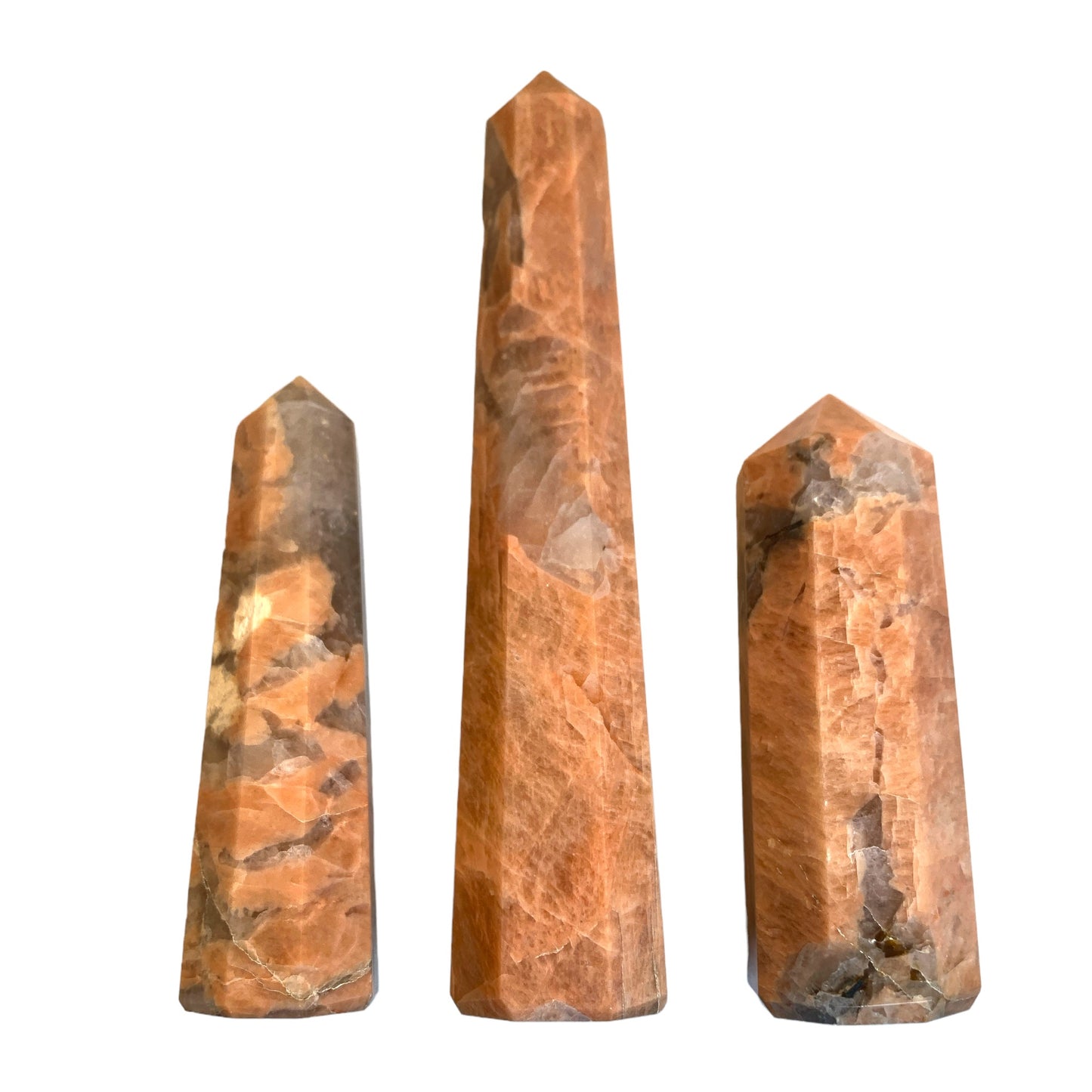 Pierre de lune orange - Points polis obélisque - 3 à 4 pouces - Prix par gramme par pièce (commande B2B 1 = 1 tour, nous facturons donc Ex. 40g = 3,20 $ chacun)