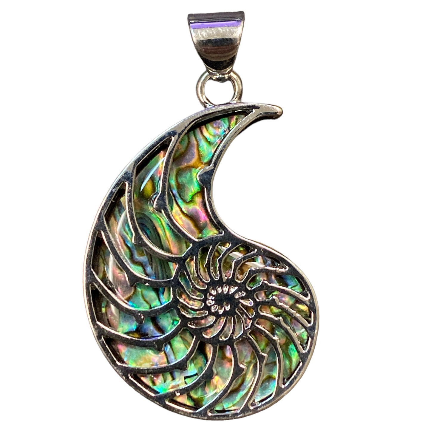 Nautilus Shell Design Pendant with Abalone Shell inlay - Silver Color Plated Metal - mm - China - NEW123