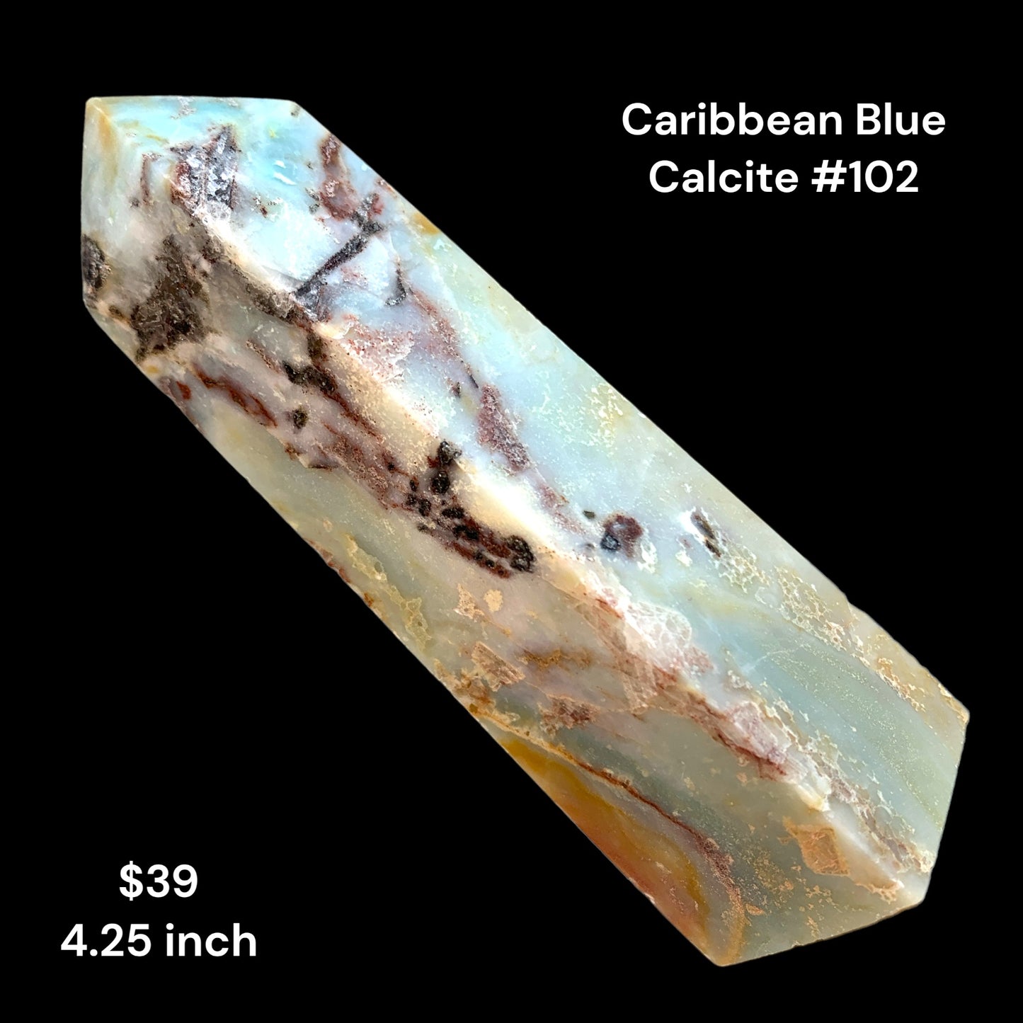 Caribbean Blue Calcite - 4.25 inch - 149g - Polished Towers