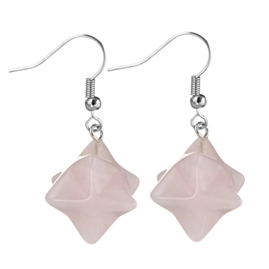 Quartz rose - Paire de boucles d'oreilles étoile MERKABA - 37 mm de long x 20 x 25 mm - NEW522