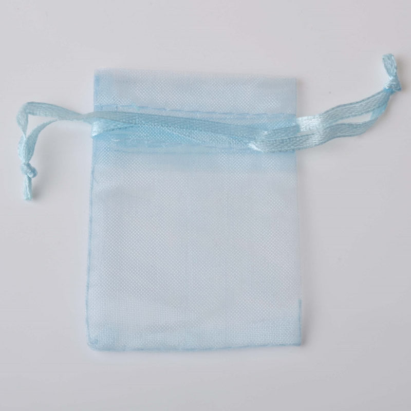 PK/100 Light Blue 5 x 7 inch ORGANZA POUCH BAG - RECTANGLE with Draw String