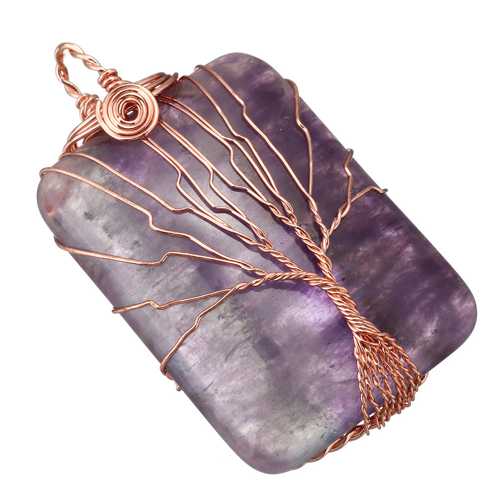 Pendentif Arbre en Laiton Améthyste - Rectangle - Plaqué Or Rose